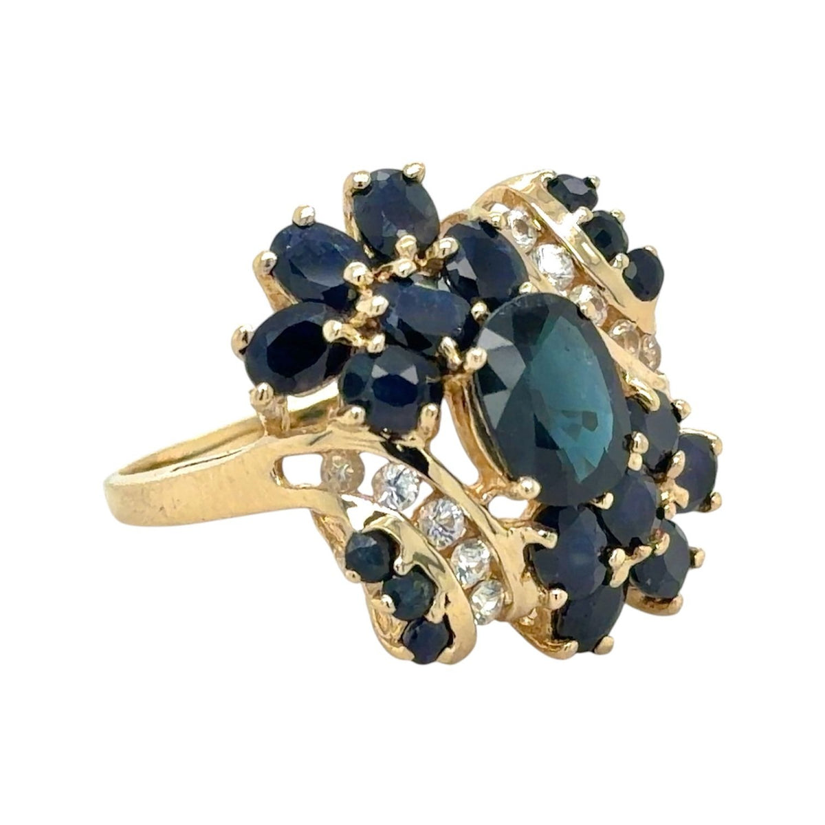 4 1/4ctw Blue & White Sapphires 14k Yellow Gold Cluster Ring 5.6g Size 8