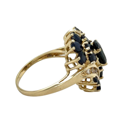 4 1/4ctw Blue & White Sapphires 14k Yellow Gold Cluster Ring 5.6g Size 8