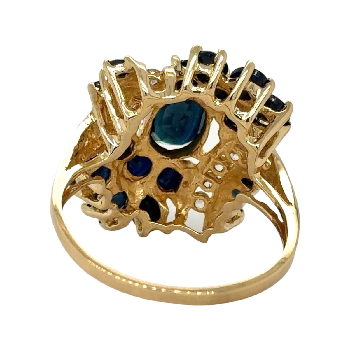 4 1/4ctw Blue & White Sapphires 14k Yellow Gold Cluster Ring 5.6g Size 8