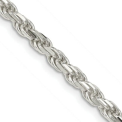 Sterling Silver 3.5mm Diamond-Cut Rope Chain Necklace 18" 925