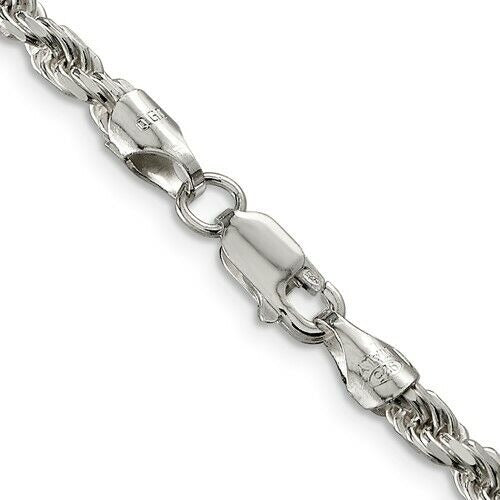 Sterling Silver 3.5mm Diamond-Cut Rope Chain Necklace 18" 925