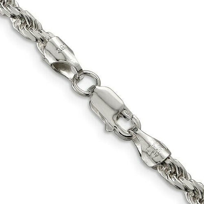 Sterling Silver 3.5mm Diamond-Cut Rope Chain Necklace 18" 925
