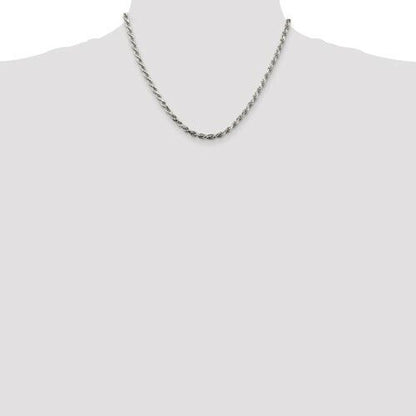 Sterling Silver 3.5mm Diamond-Cut Rope Chain Necklace 18" 925