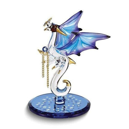 Glass Baron Dragon With Stars Crystal Figurine Handcrafted Glass Gold Accents