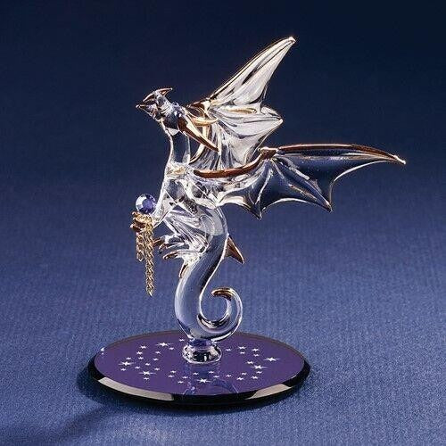 Glass Baron Dragon With Stars Crystal Figurine Handcrafted Glass Gold Accents