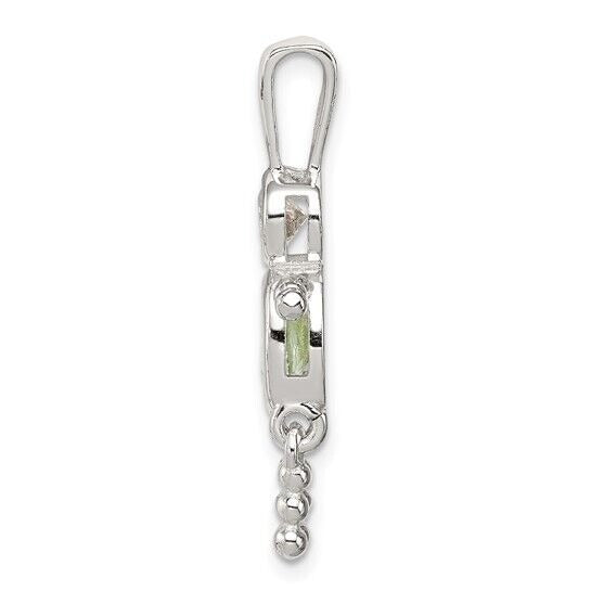 Sterling Silver Rhodium-plated CZ and Birthstone Green August Glass Boy Pendant