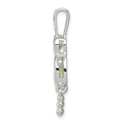 Sterling Silver Rhodium-plated CZ and Birthstone Green August Glass Boy Pendant
