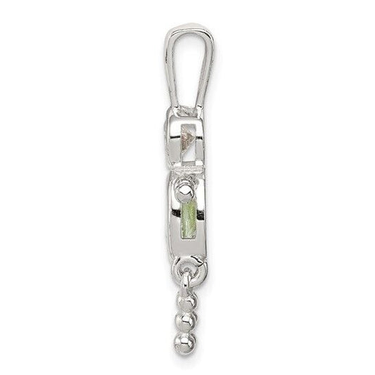 Sterling Silver Rhodium-plated CZ and Birthstone Green August Glass Boy Pendant