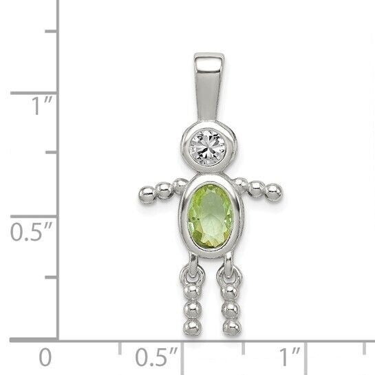 Sterling Silver Rhodium-plated CZ and Birthstone Green August Glass Boy Pendant