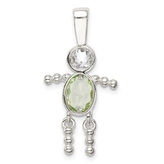 Sterling Silver Rhodium-plated CZ and Birthstone Green August Glass Boy Pendant