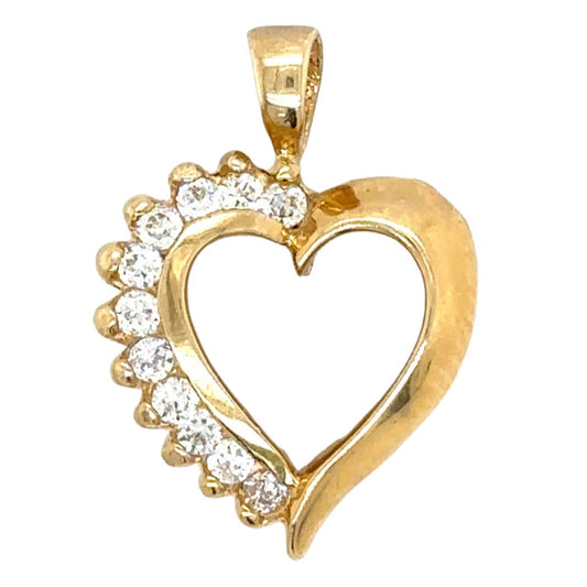 Cubic Zirconia Heart 14k Yellow Gold Pendant 2.2g