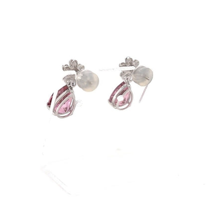14k White Gold Pear Cut Imitation Pink Sapphire &  Diamond Earrings 3.7