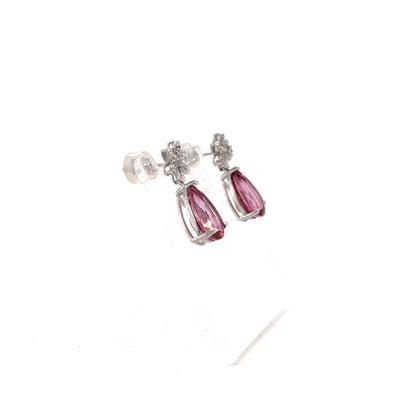 14k White Gold Pear Cut Imitation Pink Sapphire &  Diamond Earrings 3.7