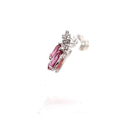 14k White Gold Pear Cut Imitation Pink Sapphire &  Diamond Earrings 3.7