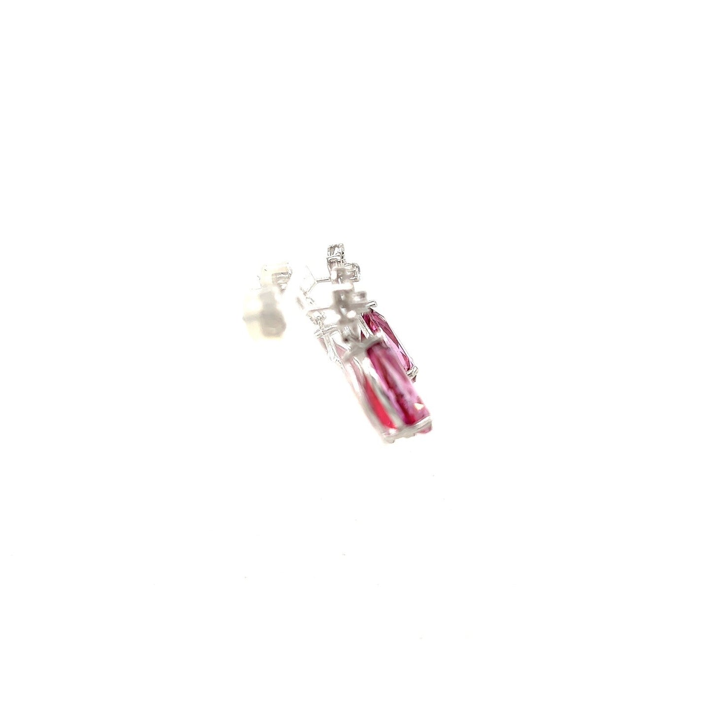 14k White Gold Pear Cut Imitation Pink Sapphire &  Diamond Earrings 3.7