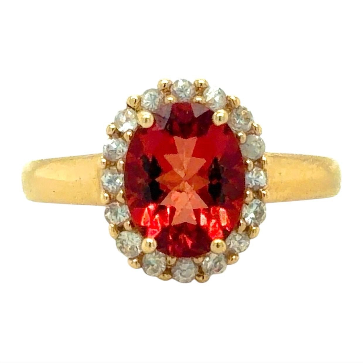 Garnet & White Zircon 14k Yellow Gold Ring 2.6g Size 7.25