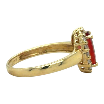 Garnet & White Zircon 14k Yellow Gold Ring 2.6g Size 7.25