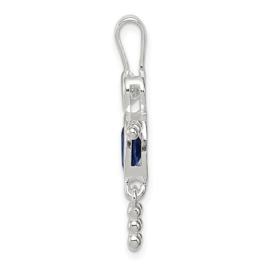 Sterling Silver Rhodium-Plated September Boy Pendant With CZ & Blue Glass Birthstone 925 Silver
