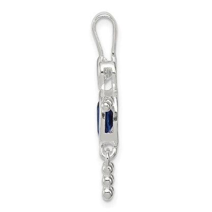 Sterling Silver Rhodium-Plated September Boy Pendant With CZ & Blue Glass Birthstone 925 Silver
