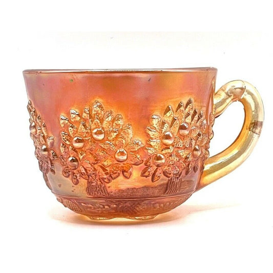 Vintage Carnival Glass Cup Iridescent Marigold Tree Pattern
