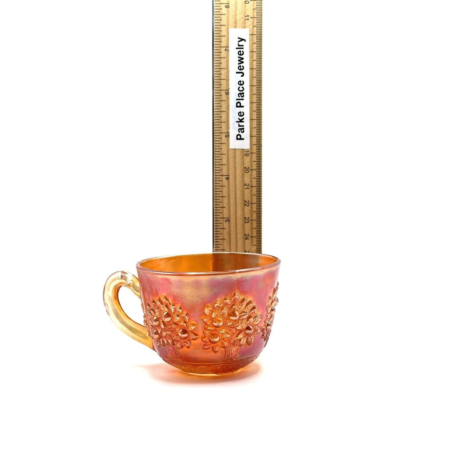 Vintage Carnival Glass Cup Iridescent Marigold Tree Pattern