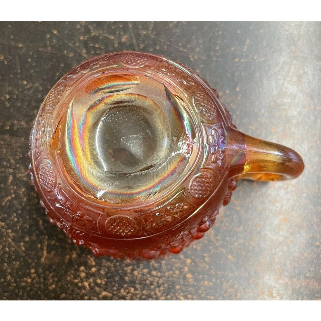 Vintage Carnival Glass Cup Iridescent Marigold Tree Pattern