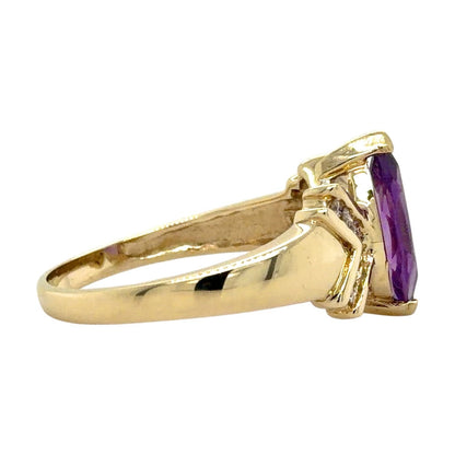 Amethyst & Diamond 10k Yellow Gold Ring 3.7g Marquise Cut Size 9.75
