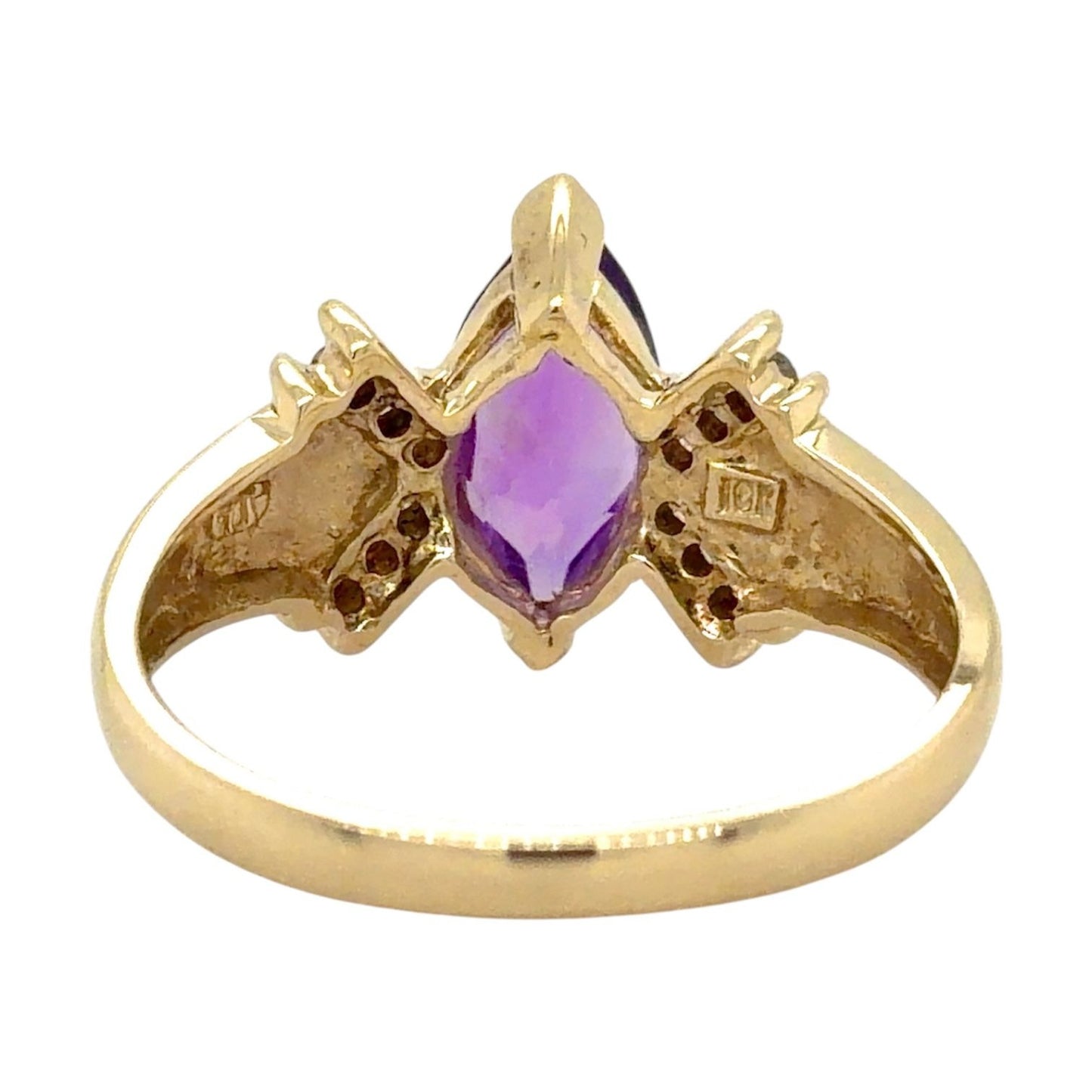Amethyst & Diamond 10k Yellow Gold Ring 3.7g Marquise Cut Size 9.75