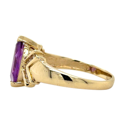 Amethyst & Diamond 10k Yellow Gold Ring 3.7g Marquise Cut Size 9.75