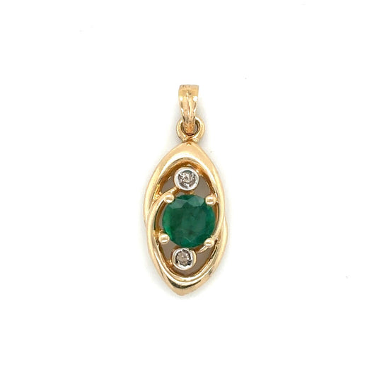 5.4mm Emerald 1.3mm Diamond Pendant 14k 1.8g