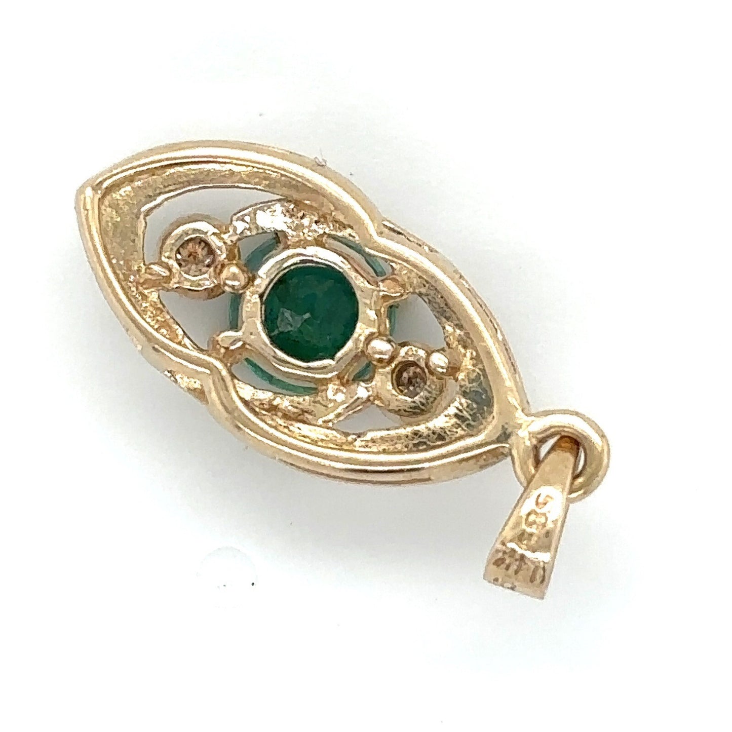 5.4mm Emerald 1.3mm Diamond Pendant 14k 1.8g