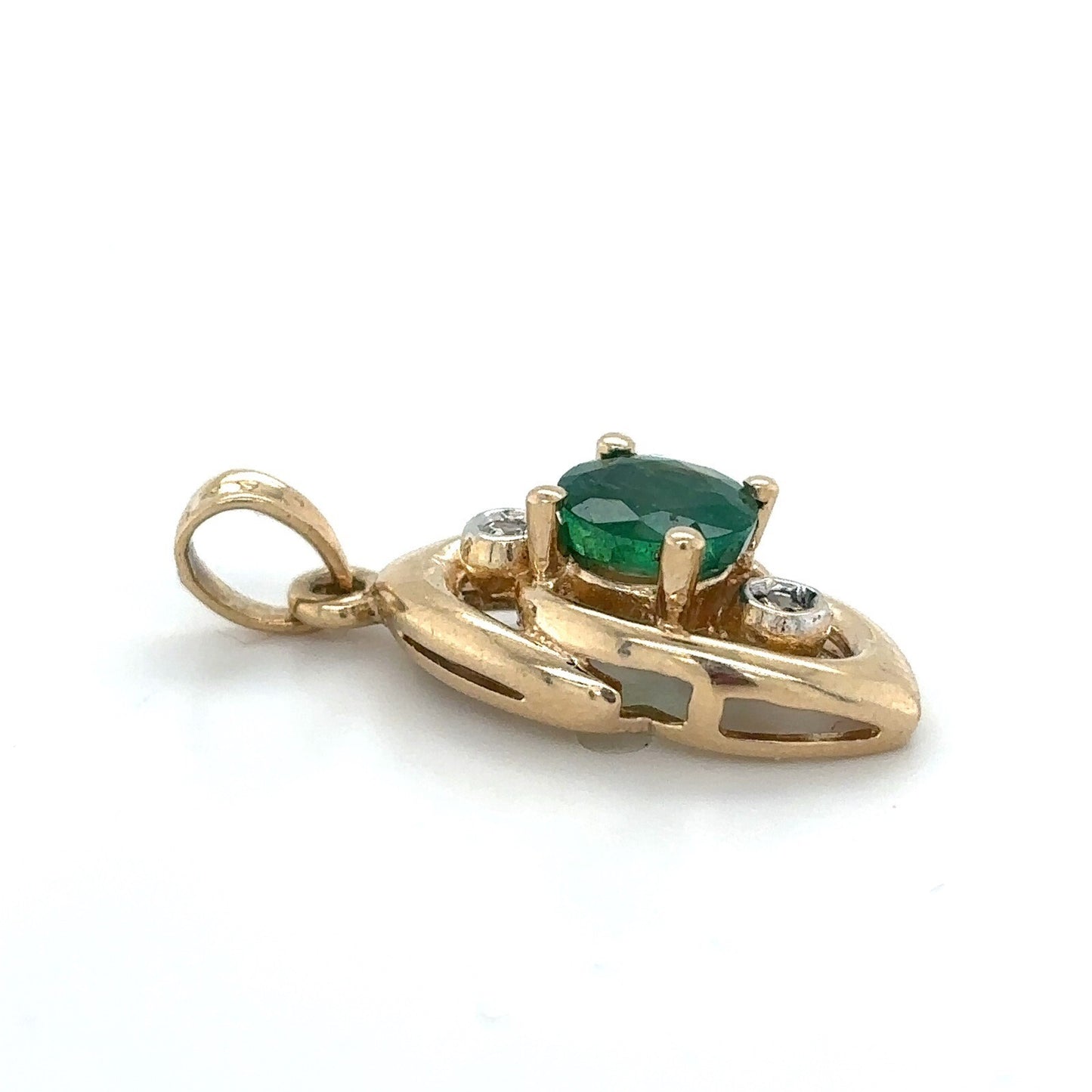 5.4mm Emerald 1.3mm Diamond Pendant 14k 1.8g