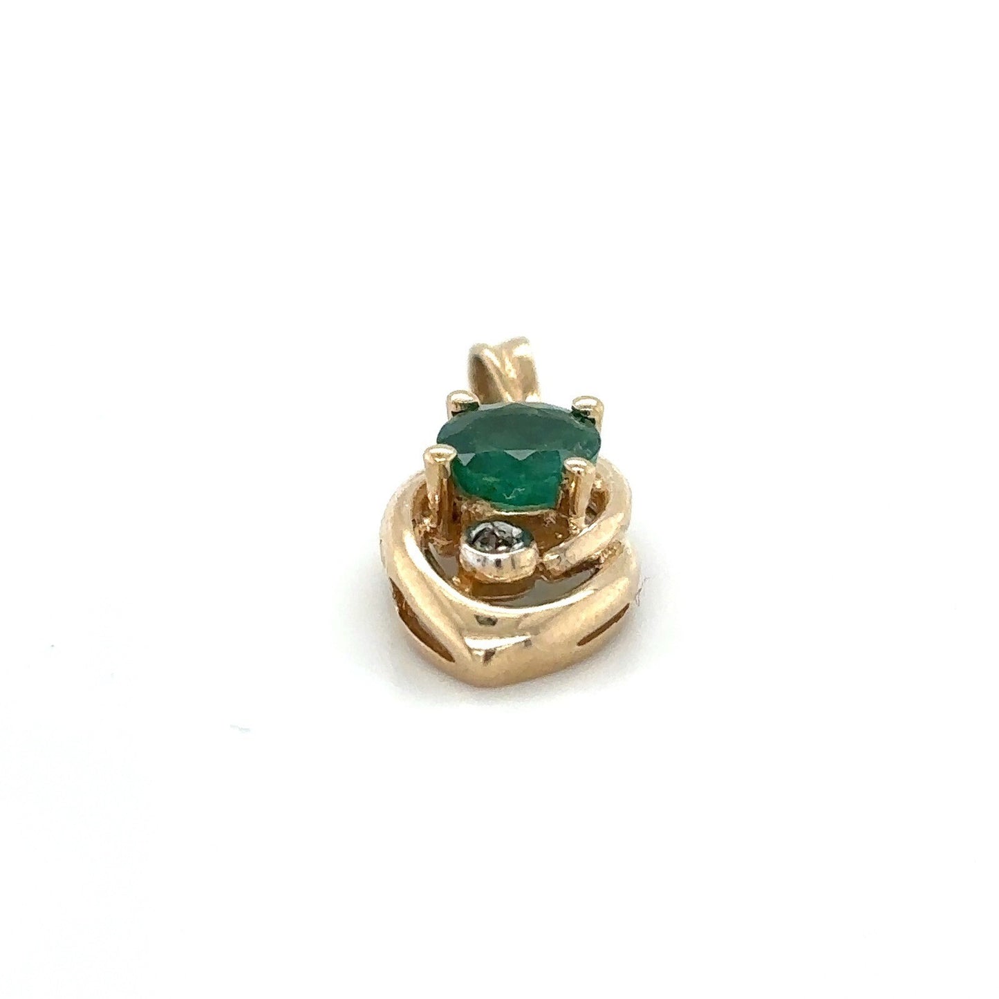 5.4mm Emerald 1.3mm Diamond Pendant 14k 1.8g