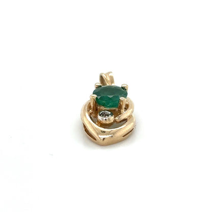 5.4mm Emerald 1.3mm Diamond Pendant 14k 1.8g