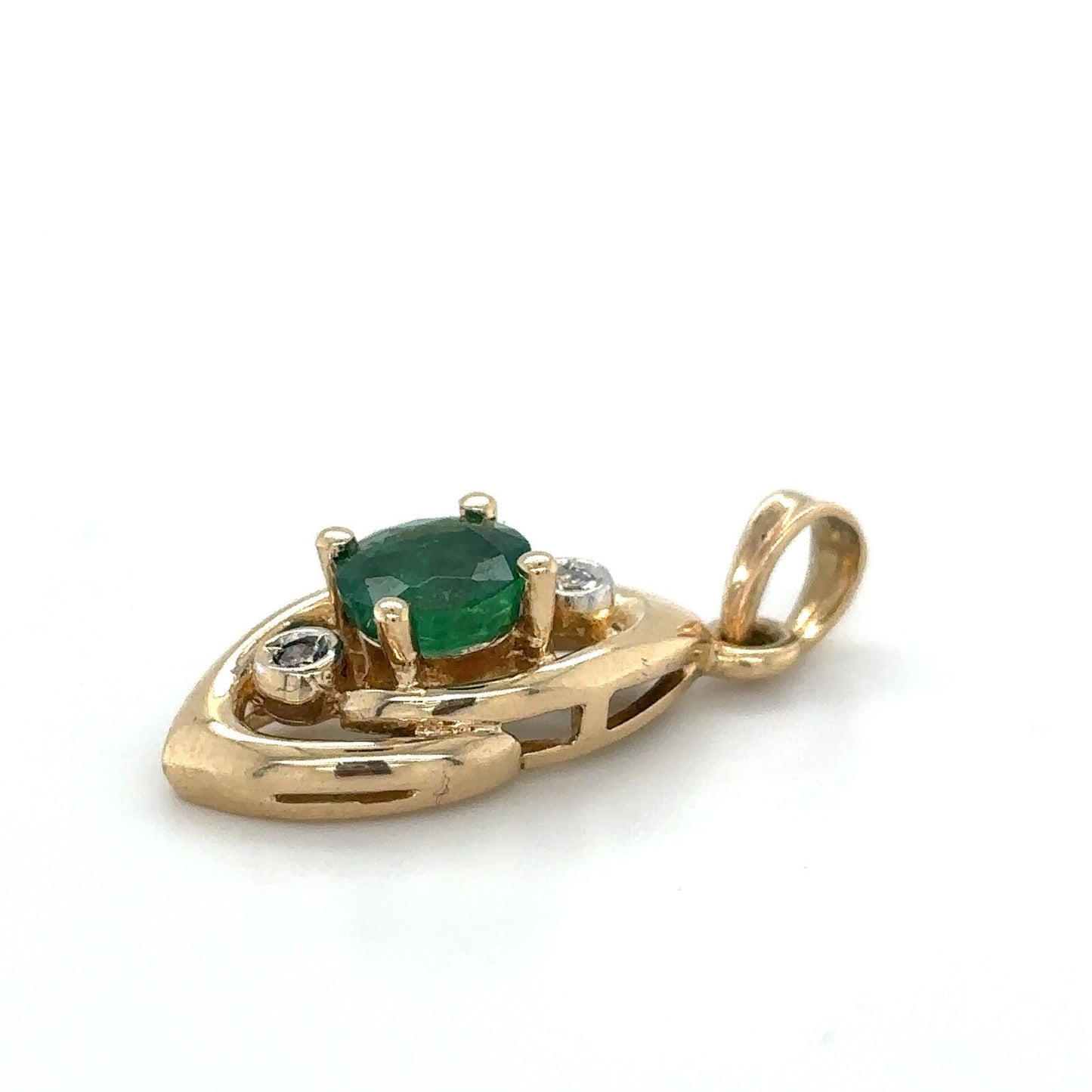 5.4mm Emerald 1.3mm Diamond Pendant 14k 1.8g
