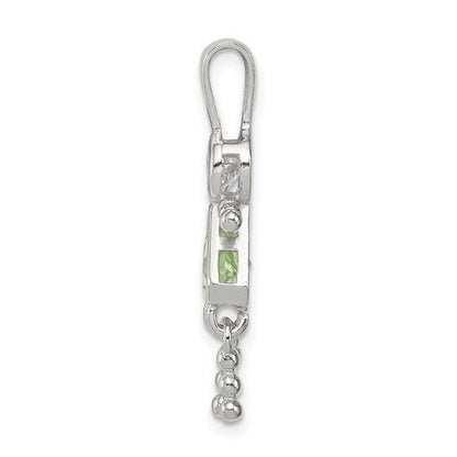 Sterling Silver Rhodium-plated CZ and Birthstone Green August Glass Girl Pendant