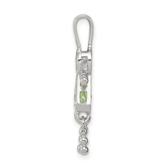 Sterling Silver Rhodium-plated CZ and Birthstone Green August Glass Girl Pendant