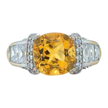 Citrine & Cubic Zirconia 14k White Gold Ring 5.5g Size 9.75