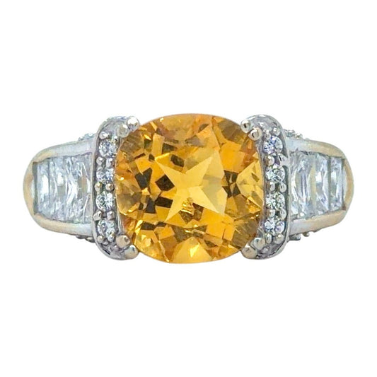 Citrine & Cubic Zirconia 14k White Gold Ring 5.5g Size 9.75