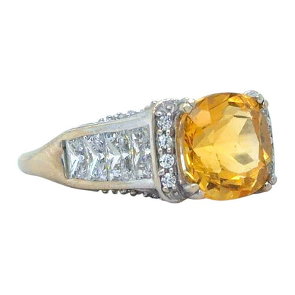 Citrine & Cubic Zirconia 14k White Gold Ring 5.5g Size 9.75