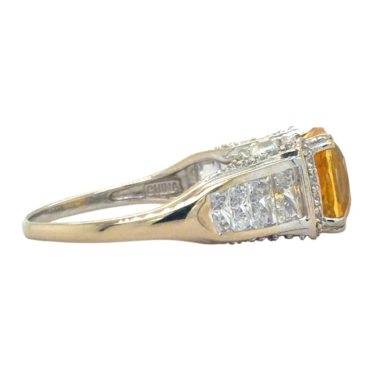 Citrine & Cubic Zirconia 14k White Gold Ring 5.5g Size 9.75