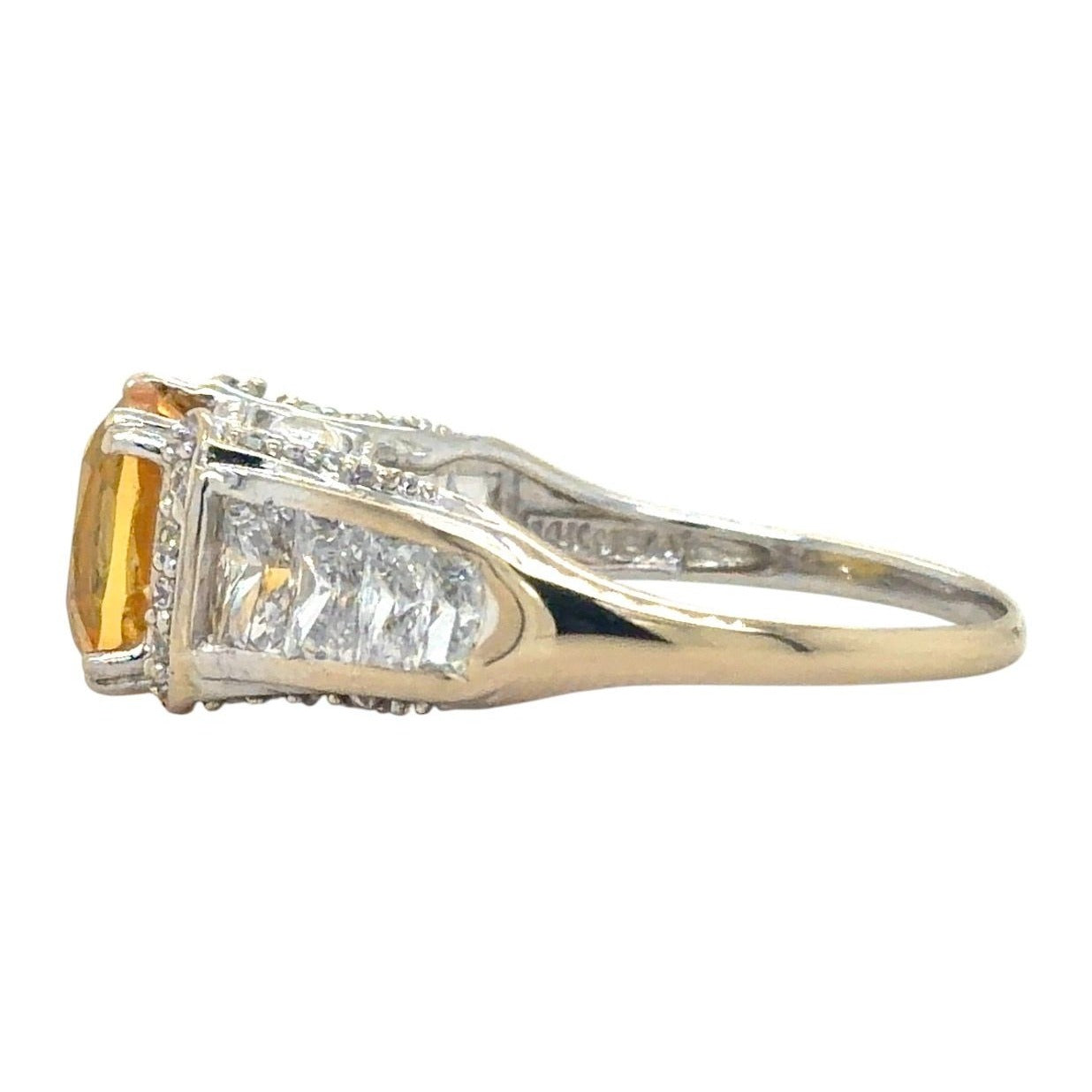 Citrine & Cubic Zirconia 14k White Gold Ring 5.5g Size 9.75