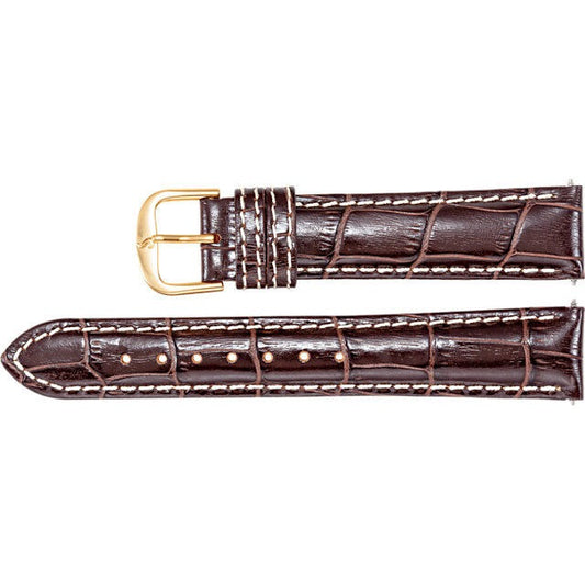 Men's 22mm Regular Brown Leather Alligator Grain Heavy Padded Watch Strap Band