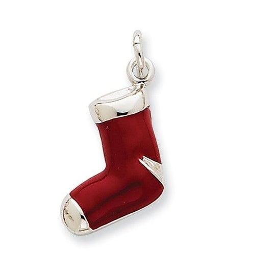 Enameled Christmas Stocking Charm Pendant .925 Sterling Silver