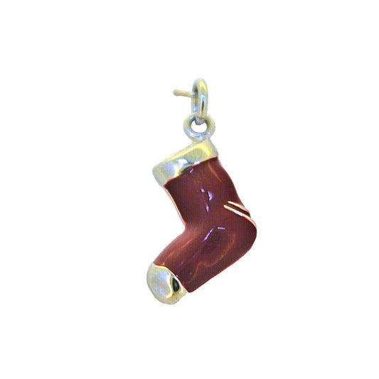 Enameled Christmas Stocking Charm Pendant .925 Sterling Silver