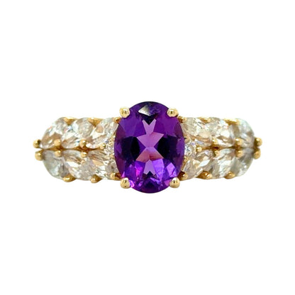 Amethyst & CZ 14k Yellow Gold Ring 4.9g Size 8.75