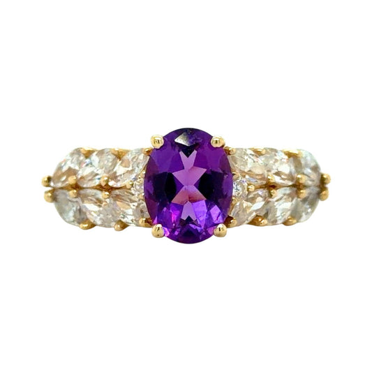 Amethyst & CZ 14k Yellow Gold Ring 4.9g Size 8.75