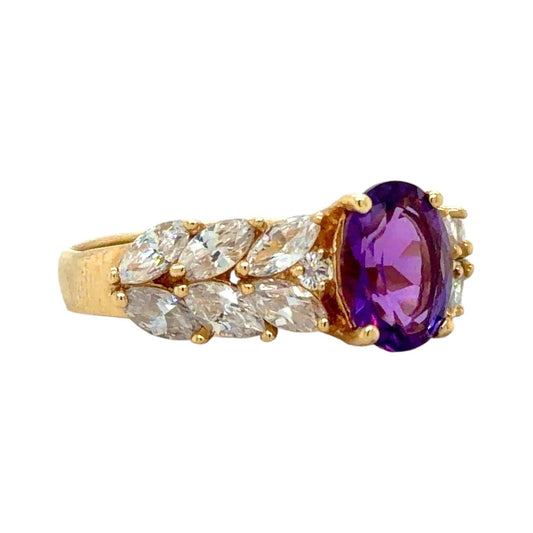 Amethyst & CZ 14k Yellow Gold Ring 4.9g Size 8.75