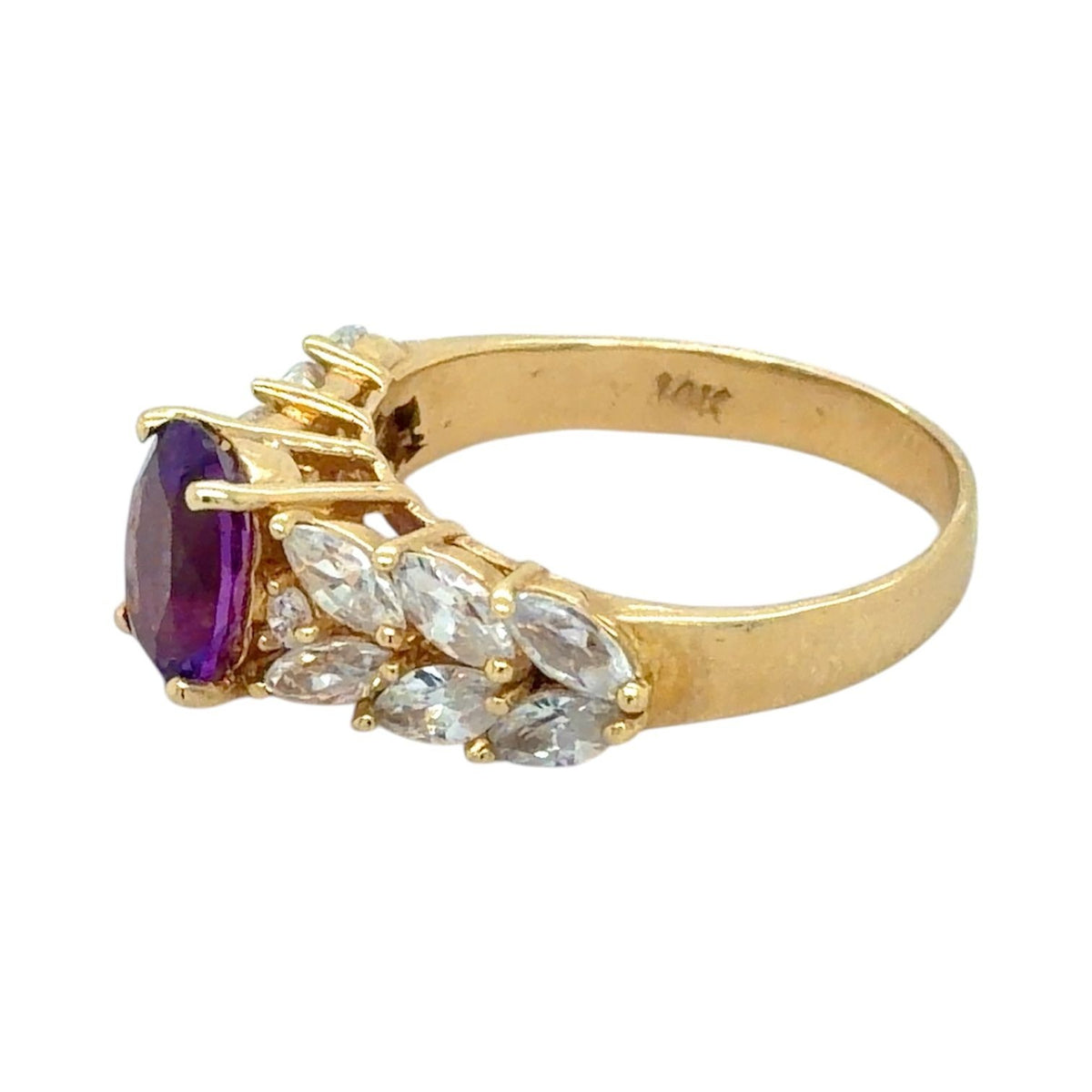 Amethyst & CZ 14k Yellow Gold Ring 4.9g Size 8.75