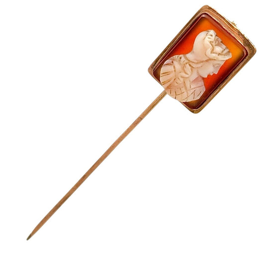 Vintage Rectangle Cameo 10k Yellow Gold Stick Pin 3.2g